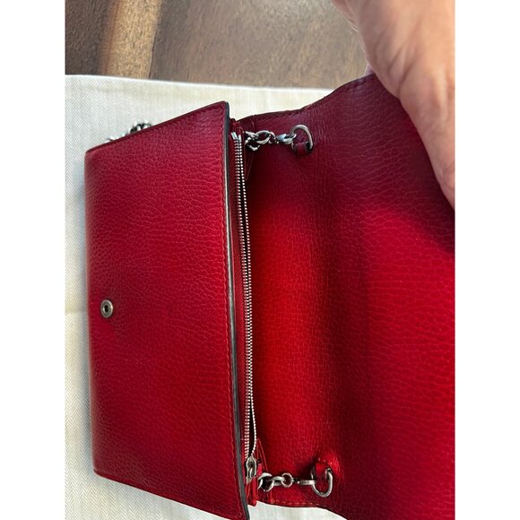 Gucci Dionysus Red Leather Crossbody Wallet With Chain Strap & Snake Buckle Deta - Picture 3 of 14